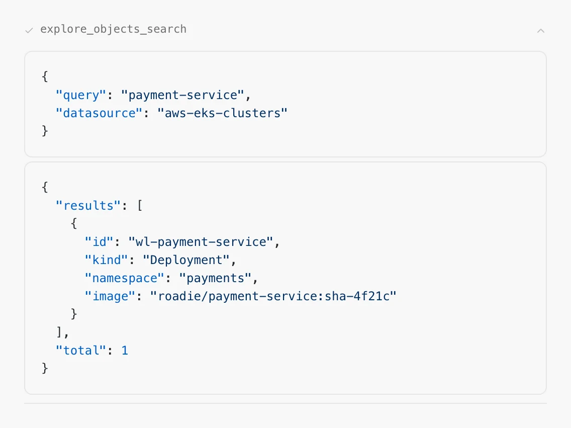 Tool call component from @roadiehq/ui.