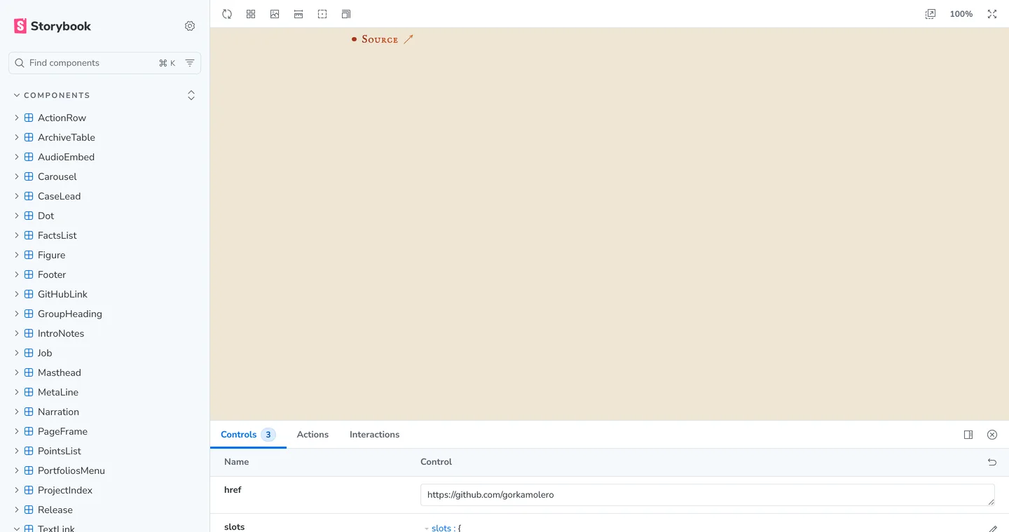 The text link component in Storybook.